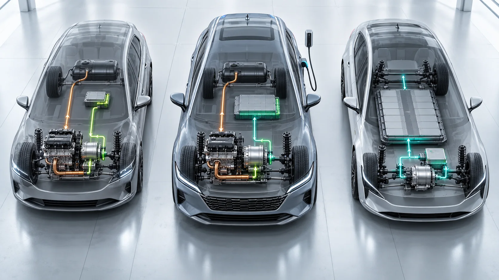 Technischer Vergleich der Antriebsstränge von Hybrid, Plug-in-Hybrid und Elektroauto